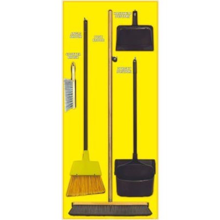 NMC National Marker Janitorial Shadow Board Combo Kit, Yellow on Black, Industrial Grade Aluminum- SBK107AL